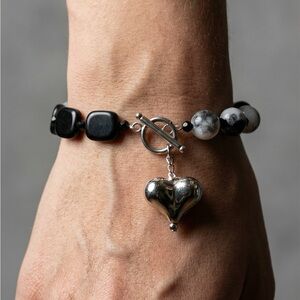Black and Silver Heart Charm Bracelet